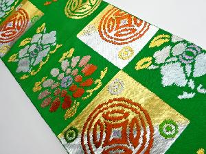 アンティーク　市松に変わり七宝・抽象花模様袋帯（着用可）